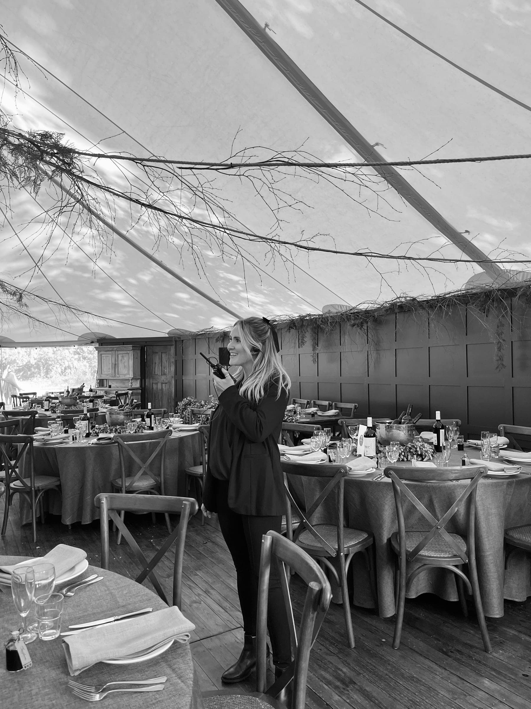 Final checks inside the marquee before guests arrive